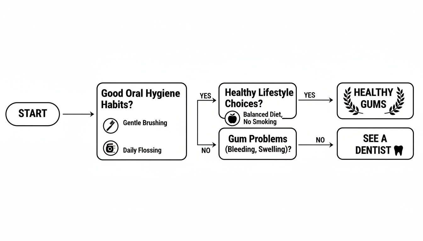 Flowchart illustrating the path to healthy gums through good oral hygiene and lifestyle choices.