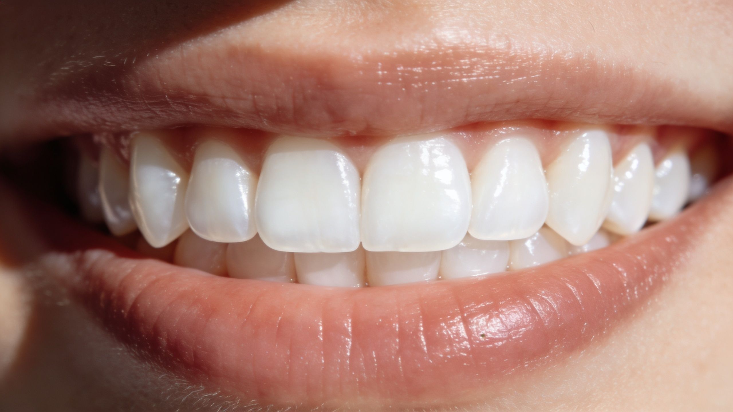 Close-up of a bright, healthy smile showing perfectly straight and white teeth.