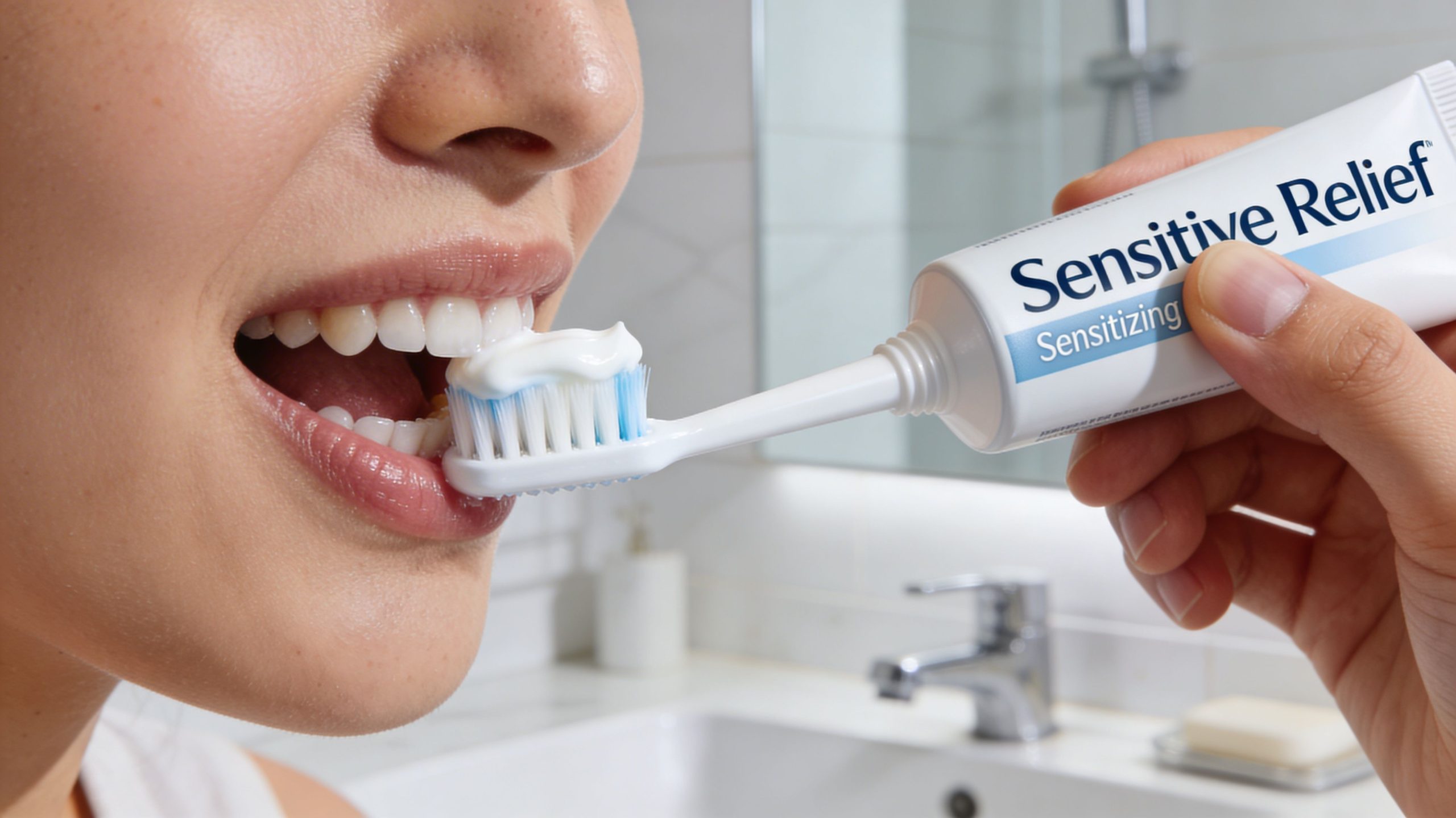 A close-up shot of a person applying toothpaste to a toothbrush to brush their teeth.