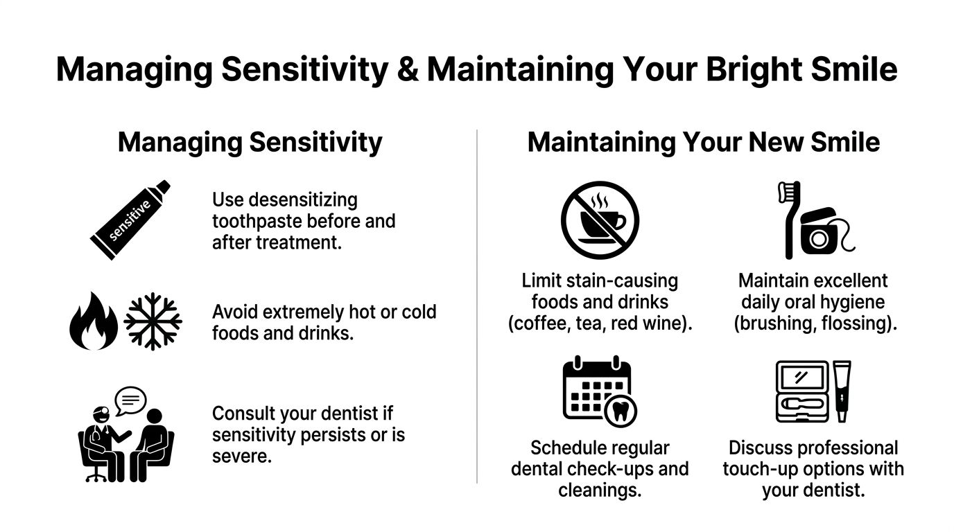 An infographic titled Managing Sensitivity and Maintaining Your Bright Smile providing dental care tips for patients.